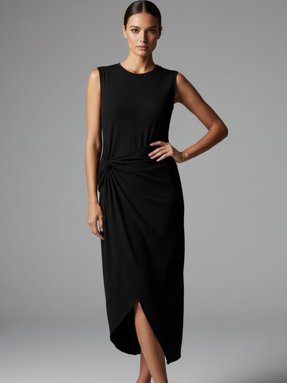Laundry By Shelli Segal Black Sleeveless Twist-Waist Midi Dress